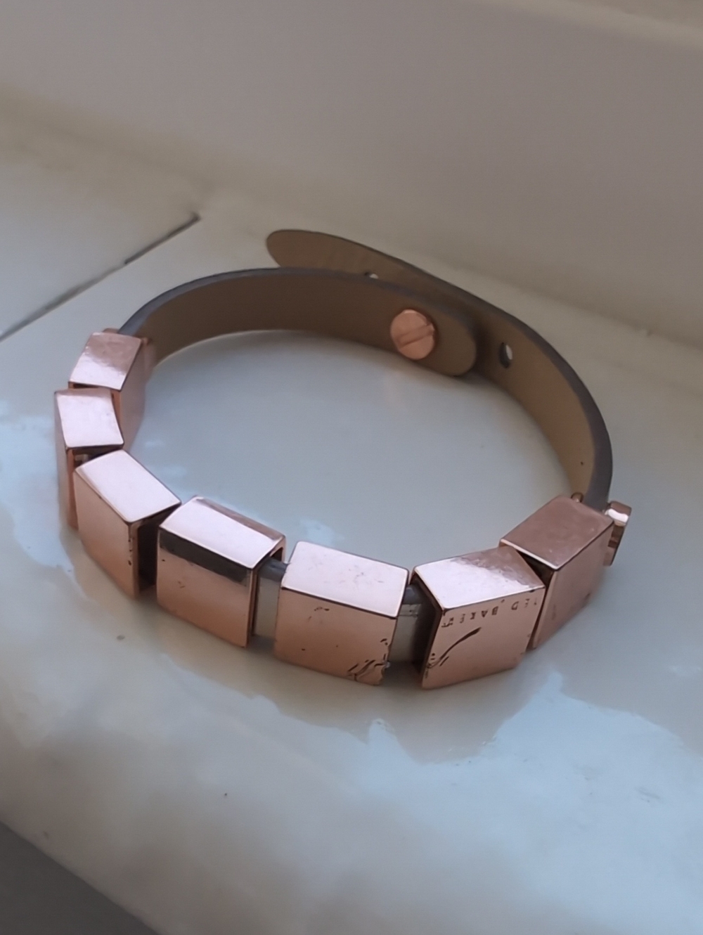 Ted Baker Rose Gold Cube Link Leather Bracelet